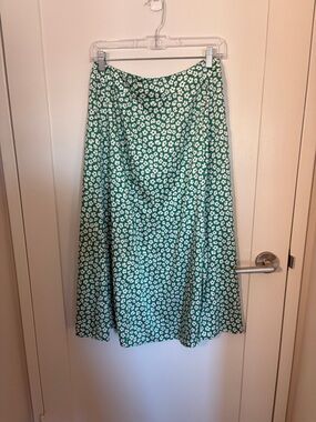 LOFT Green Floral Midi Skirt